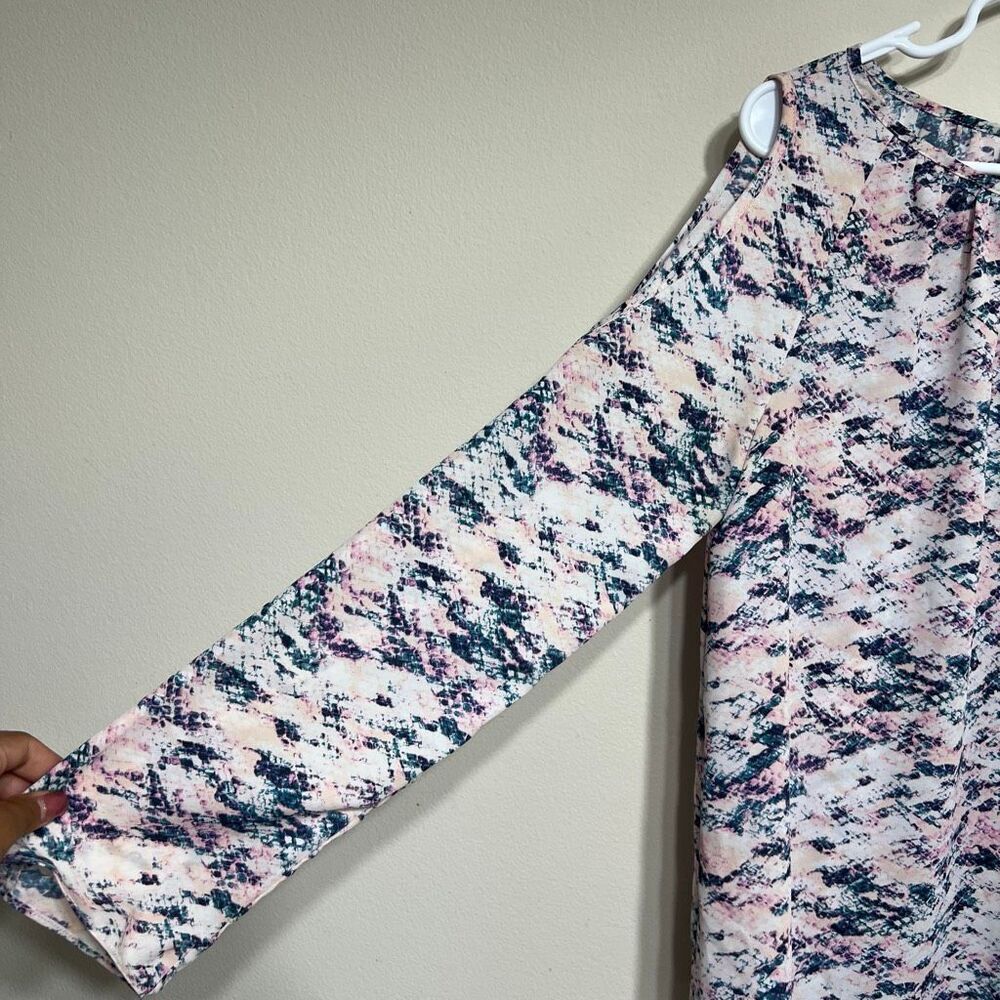 Amanda Uprichard Cold Shoulder Long Sleeve Blouse Colorful Medium - Picture 2 of 8